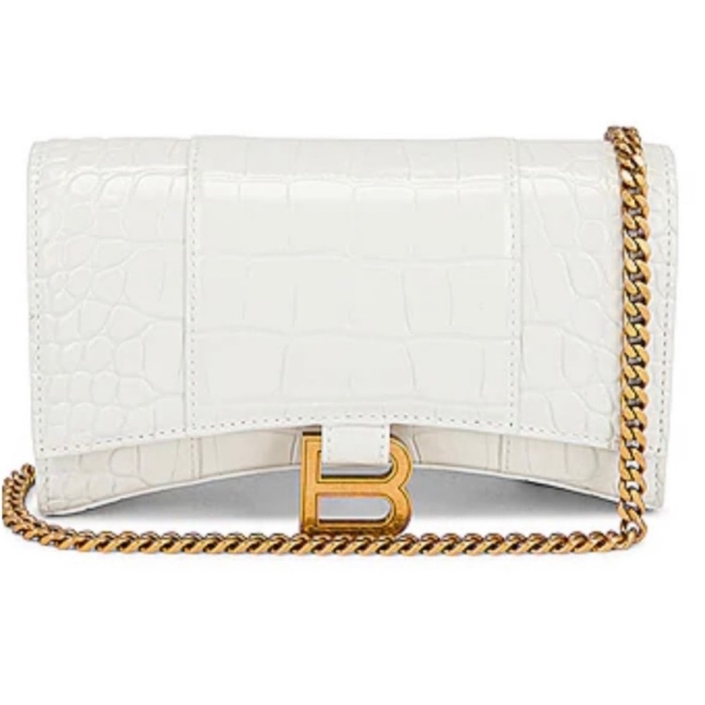 Rare Balenciaga Hourglass Croc-Embossed Leather Bag
